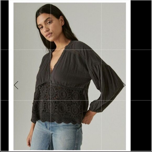 Lucky brand long sleeve crochet top size M - Picture 8 of 10
